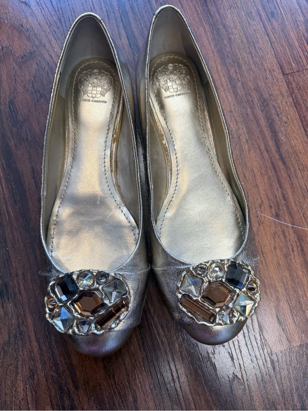 Vince Camuto Metallic Gold Jeweled Ballet Flats 6.5 B